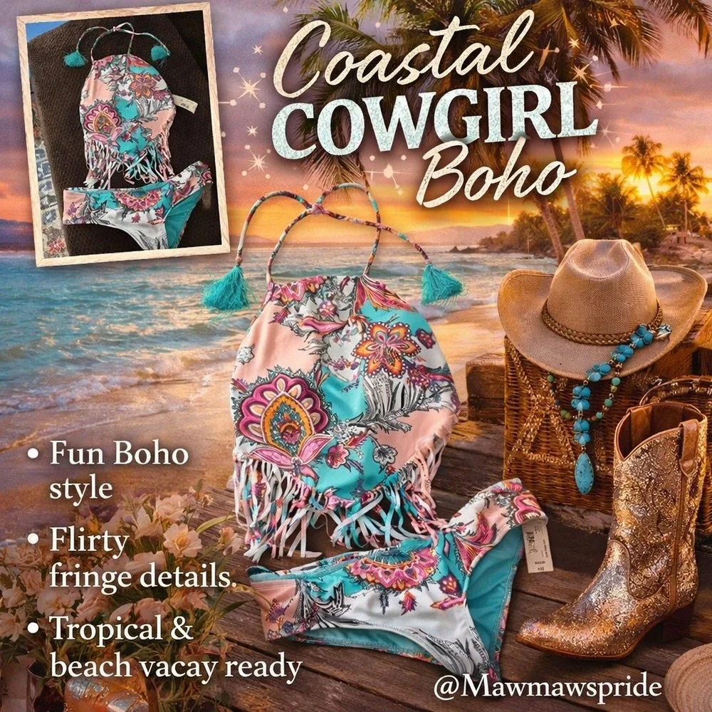 NWT Arizona‎ Jean Boho Coastal cowgirl boho Fringe Bikini Set Small and Medium